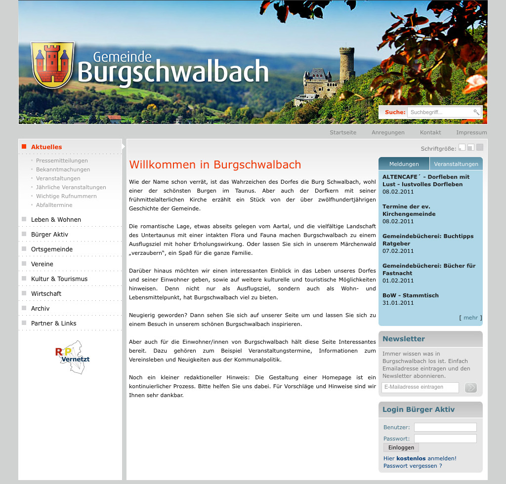 Homepage Layout Gemeinde Burgschwalbach
